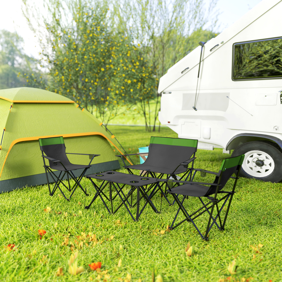 Outsunny 4 Piece Foldable Camping Table and Chairs Set