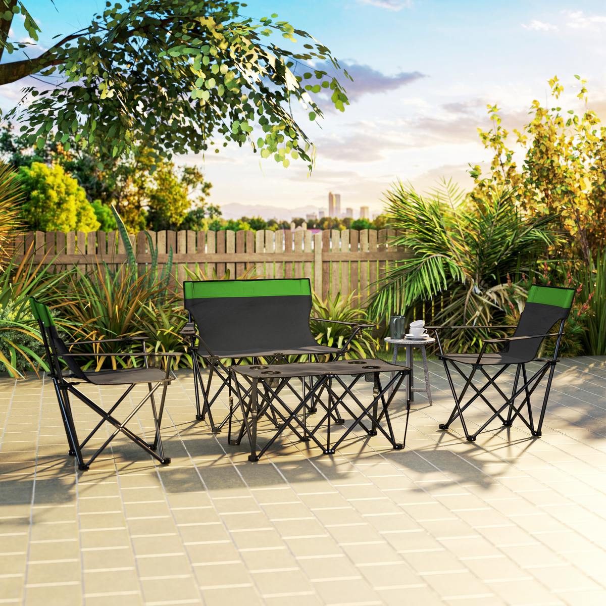 Outsunny 4 Piece Foldable Camping Table and Chairs Set