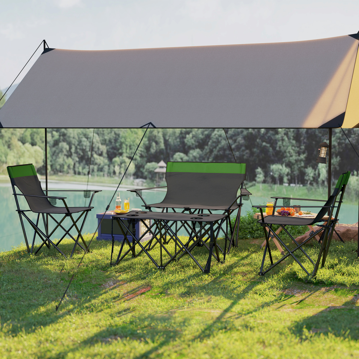 Outsunny 4 Piece Foldable Camping Table and Chairs Set