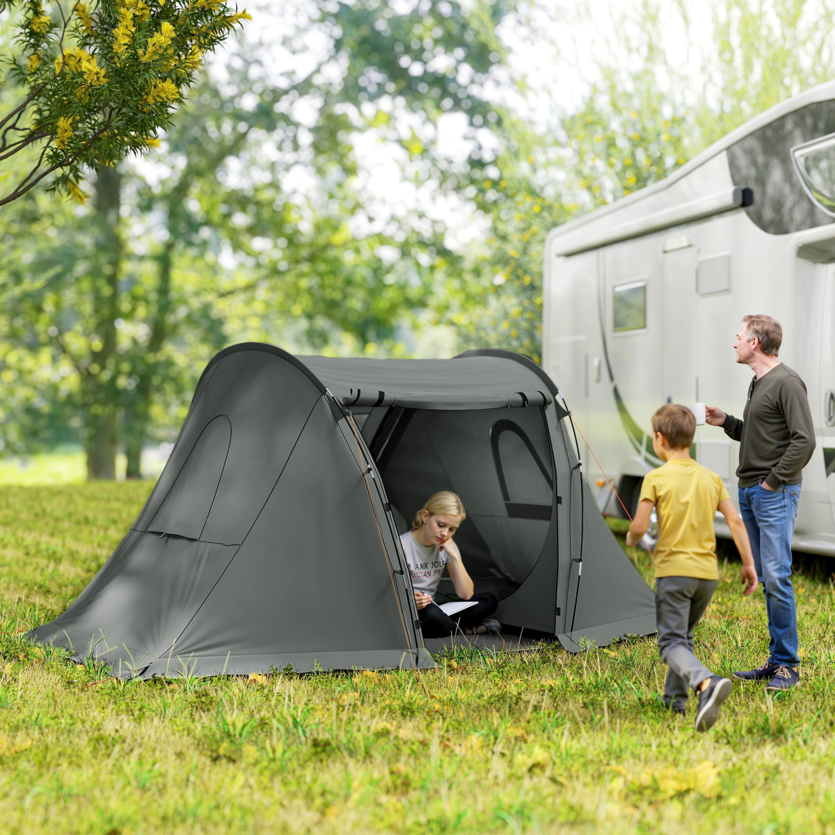 Outsunny 3 Man Camping Tent with 2 Bedrooms, 3000mm Waterproof
