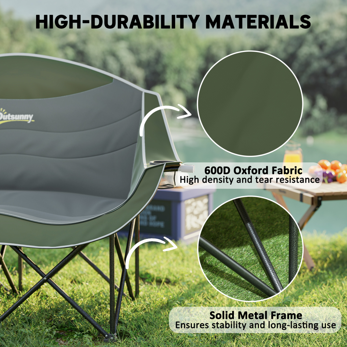 Outsunny Double Camping Chair for Adults with Armrests, Cup Holders
