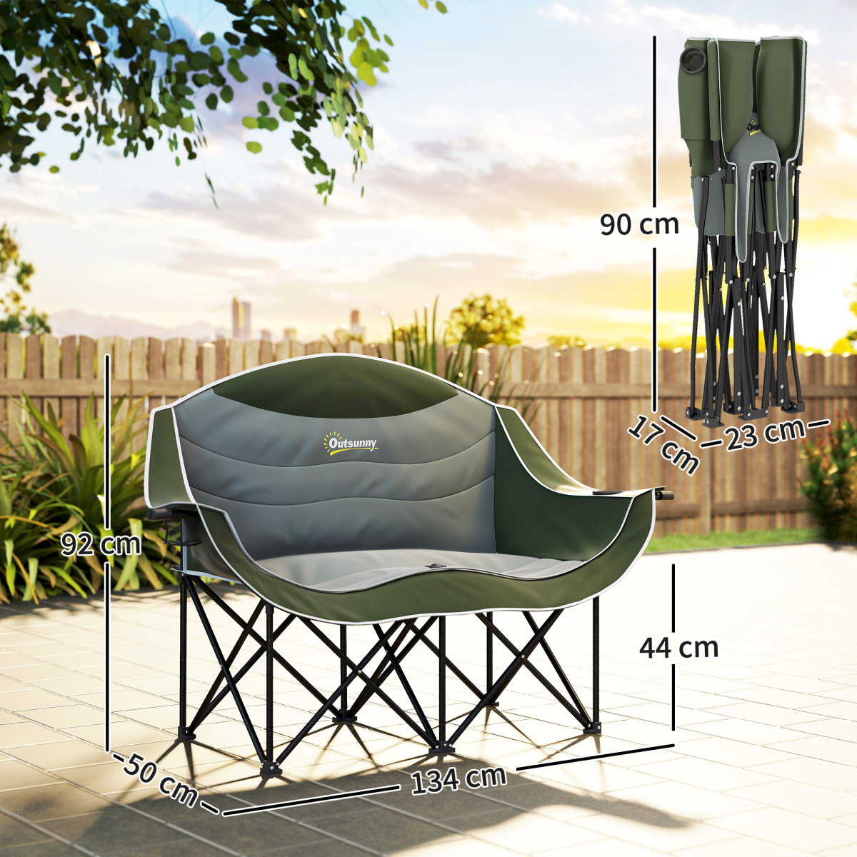 Outsunny Double Camping Chair for Adults with Armrests, Cup Holders