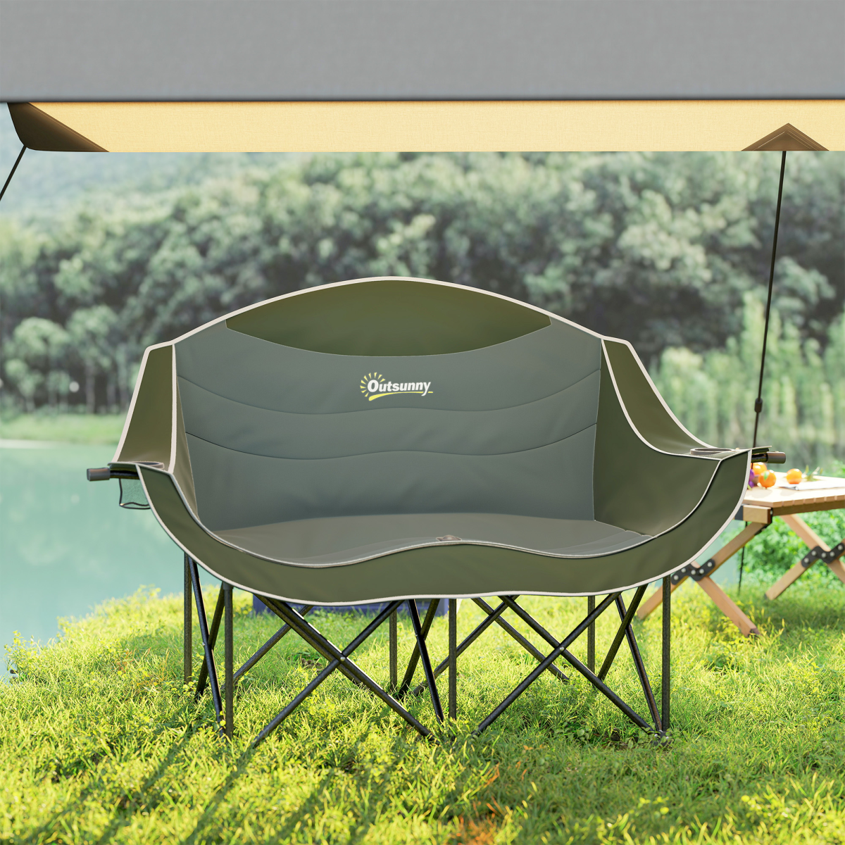 Outsunny Double Camping Chair for Adults with Armrests, Cup Holders