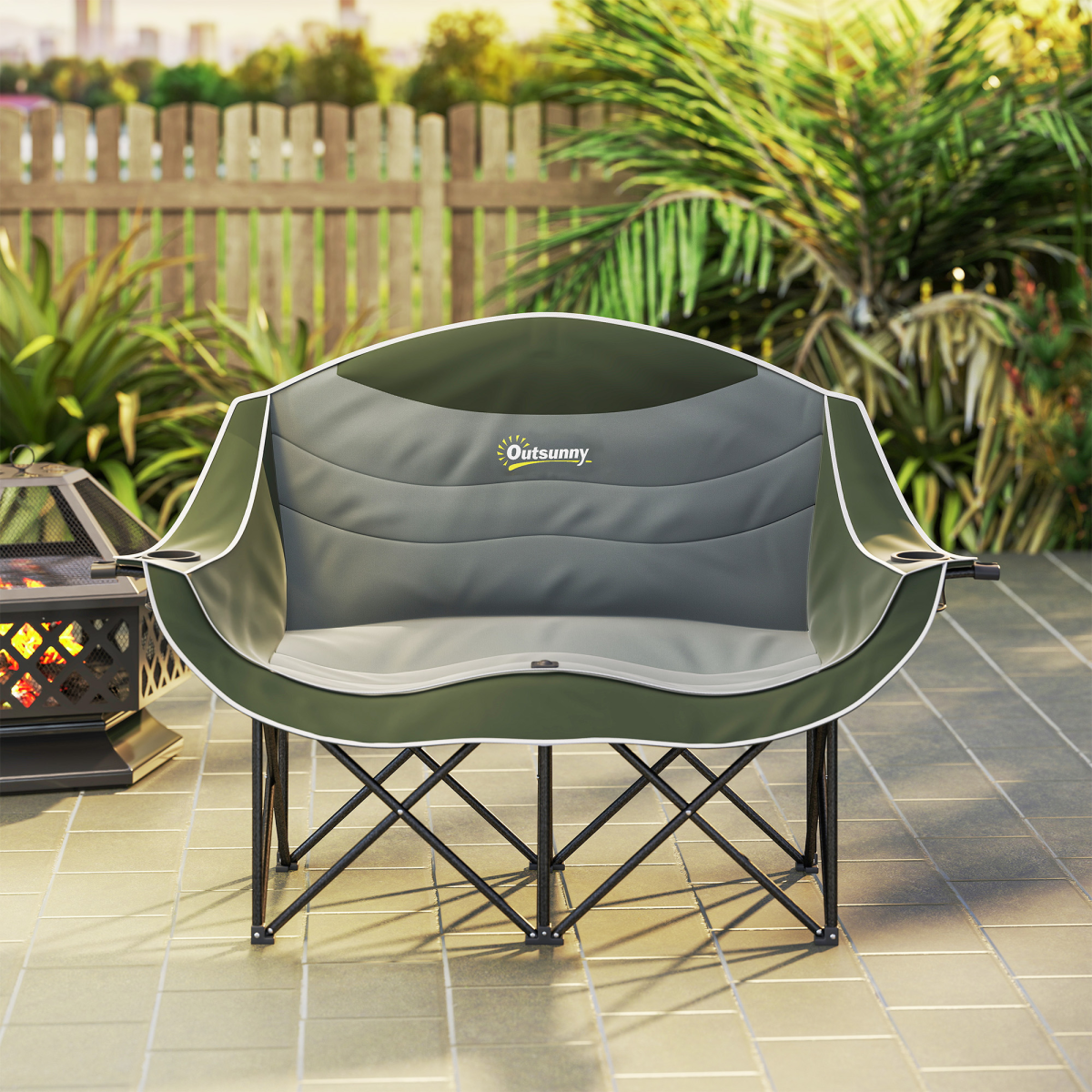 Outsunny Double Camping Chair for Adults with Armrests, Cup Holders