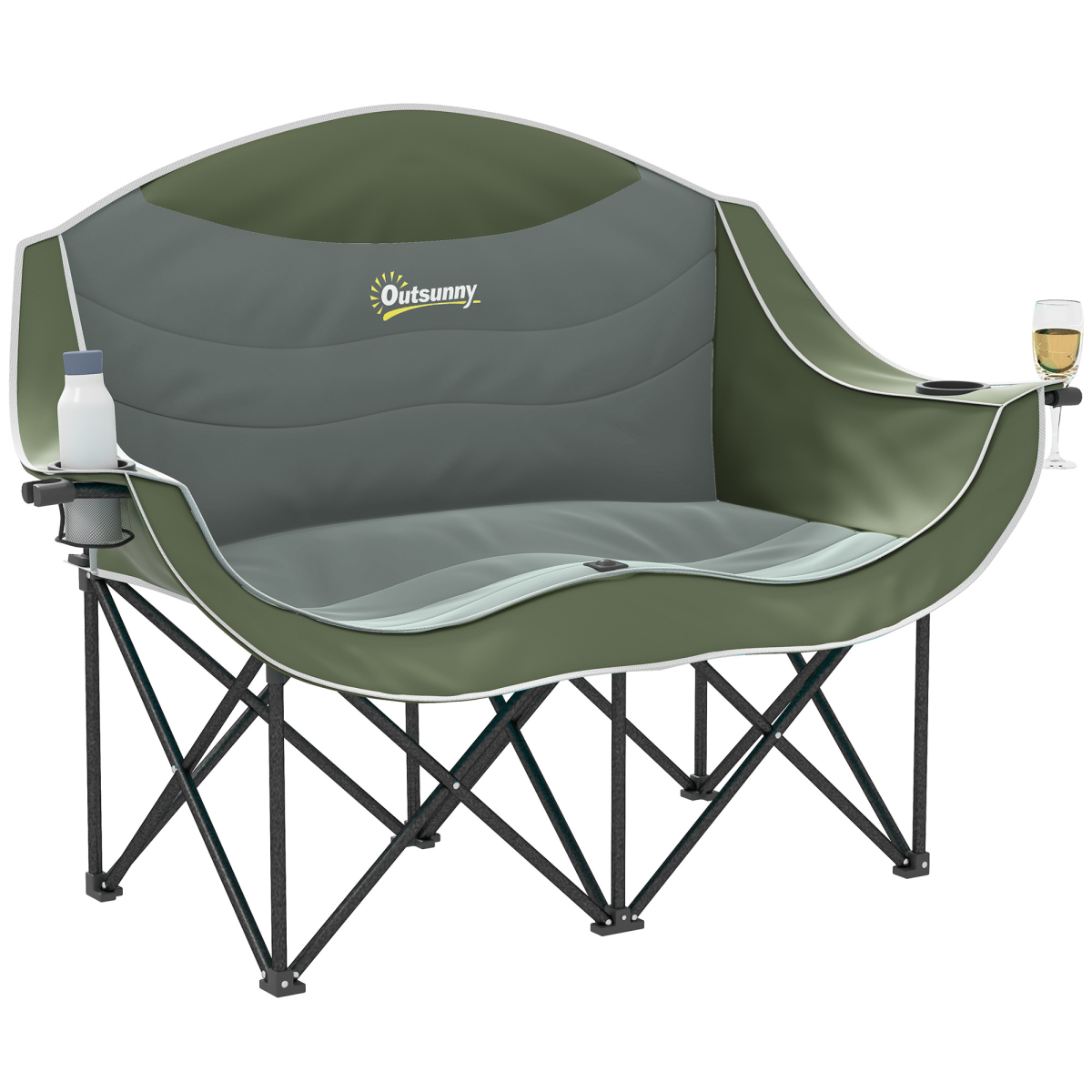 Outsunny Double Camping Chair for Adults with Armrests, Cup Holders