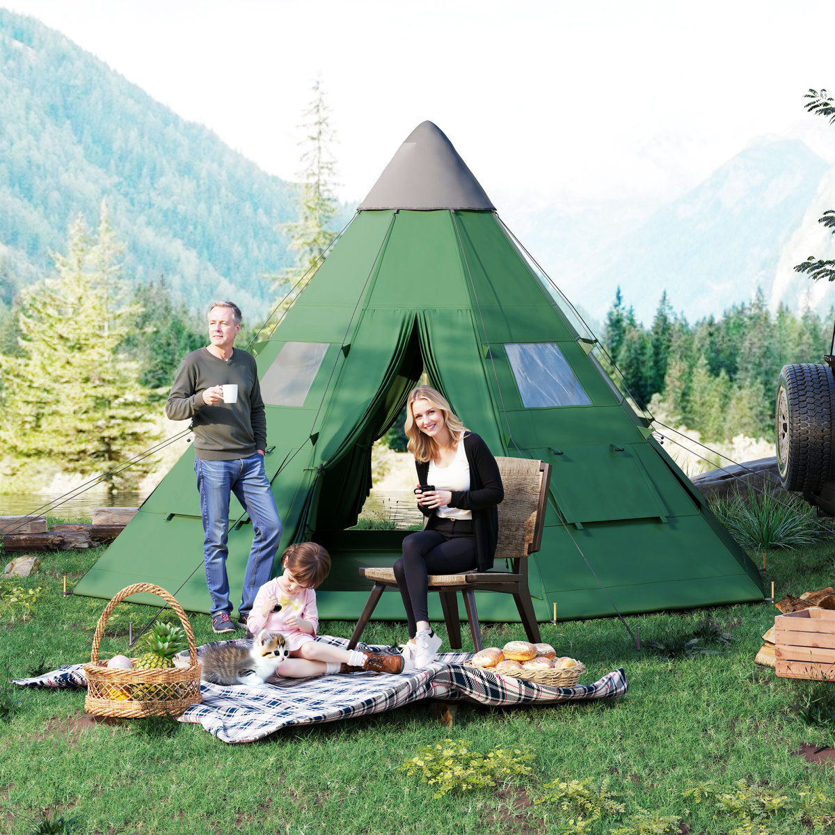 Outsunny 6-7 Person Large Family Party Camping Tent W/ Carrying Bag