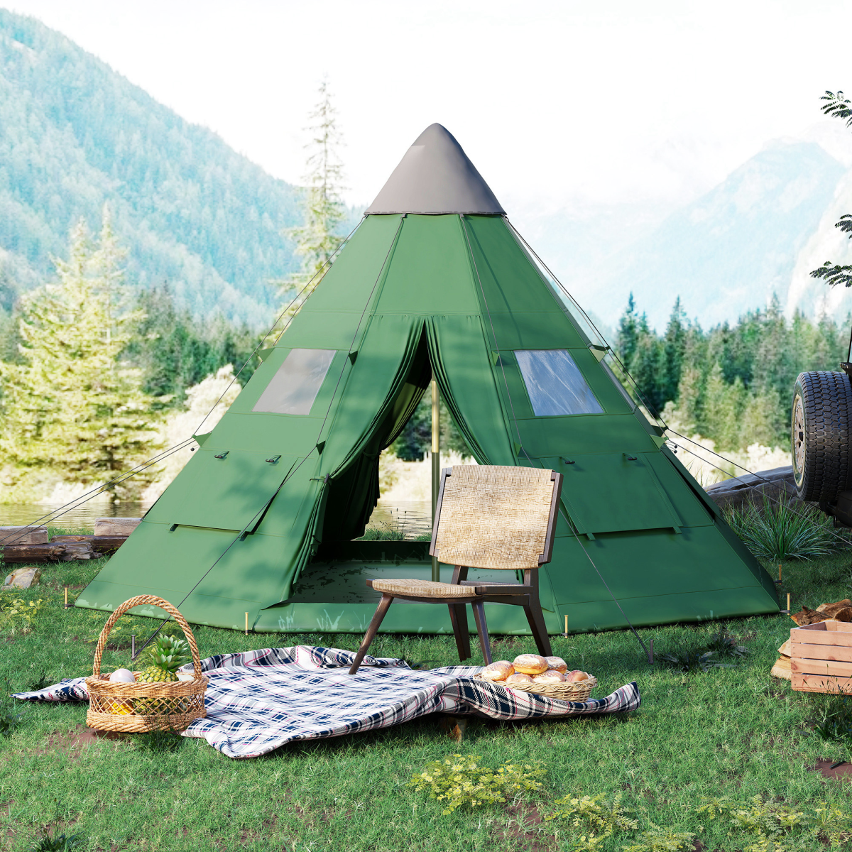 Outsunny 6-7 Person Large Family Party Camping Tent W/ Carrying Bag