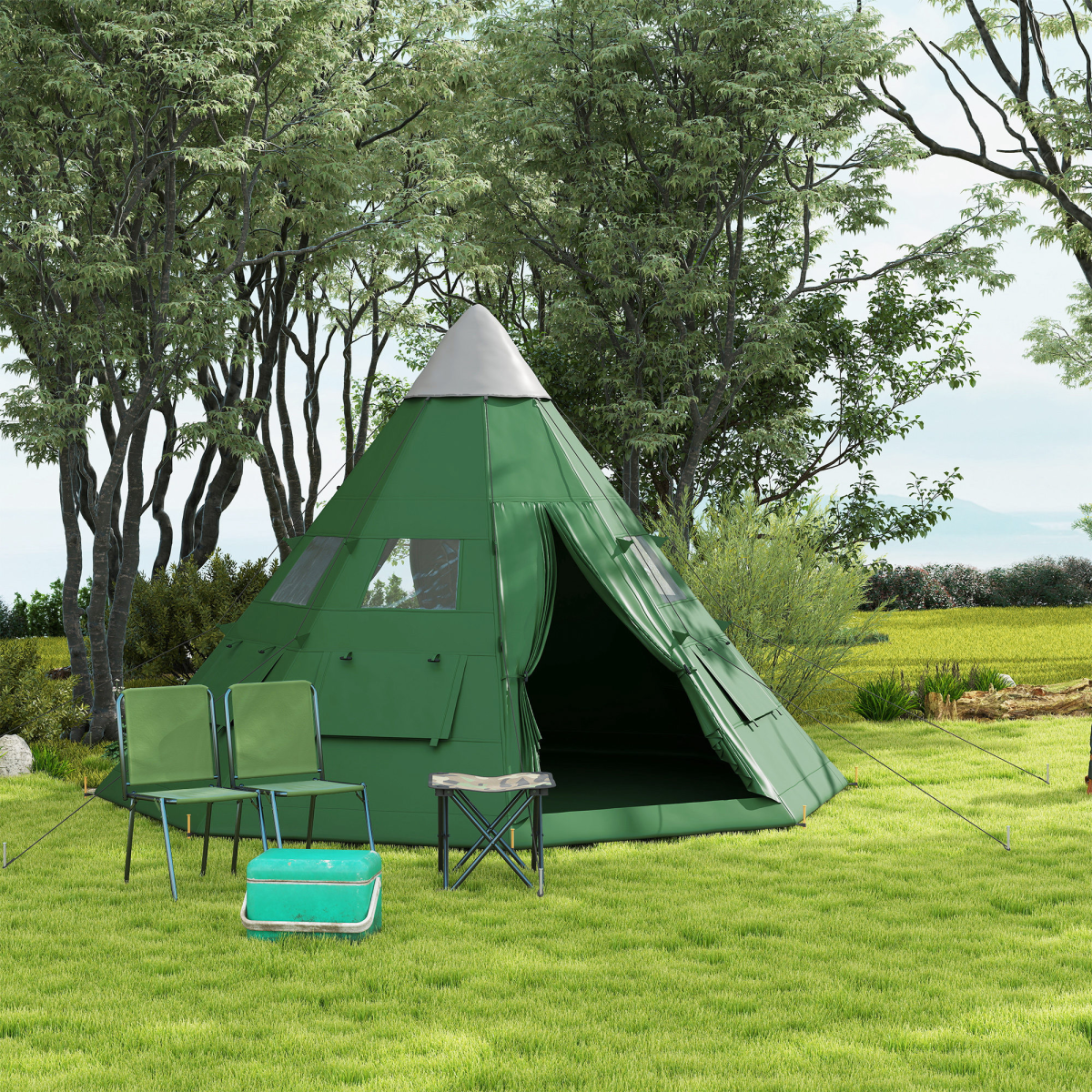 Outsunny 6-7 Person Large Family Party Camping Tent W/ Carrying Bag