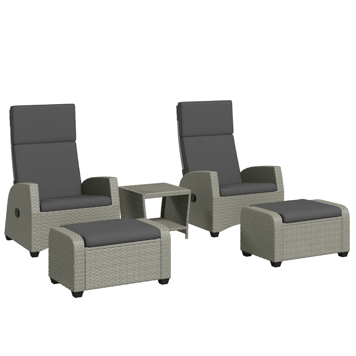 Outsunny 5 PCs Rattan Garden Furniture Set with Reclining Chairs