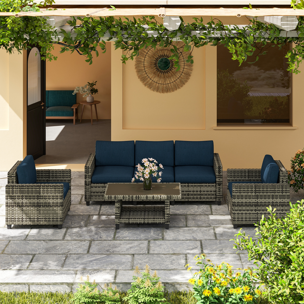 Outsunny 5 Seater Wicker Outdoor Furniture Set for Balcony