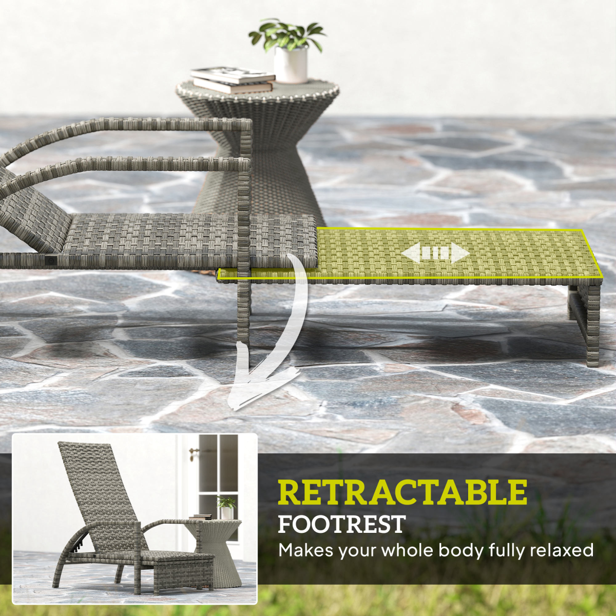 Outsunny PE Rattan Sun Lounger with 4-Level Adjustable Backrest