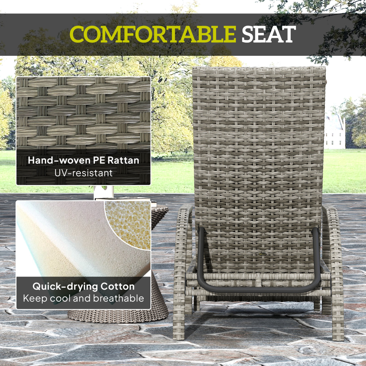 Outsunny PE Rattan Sun Lounger with 4-Level Adjustable Backrest