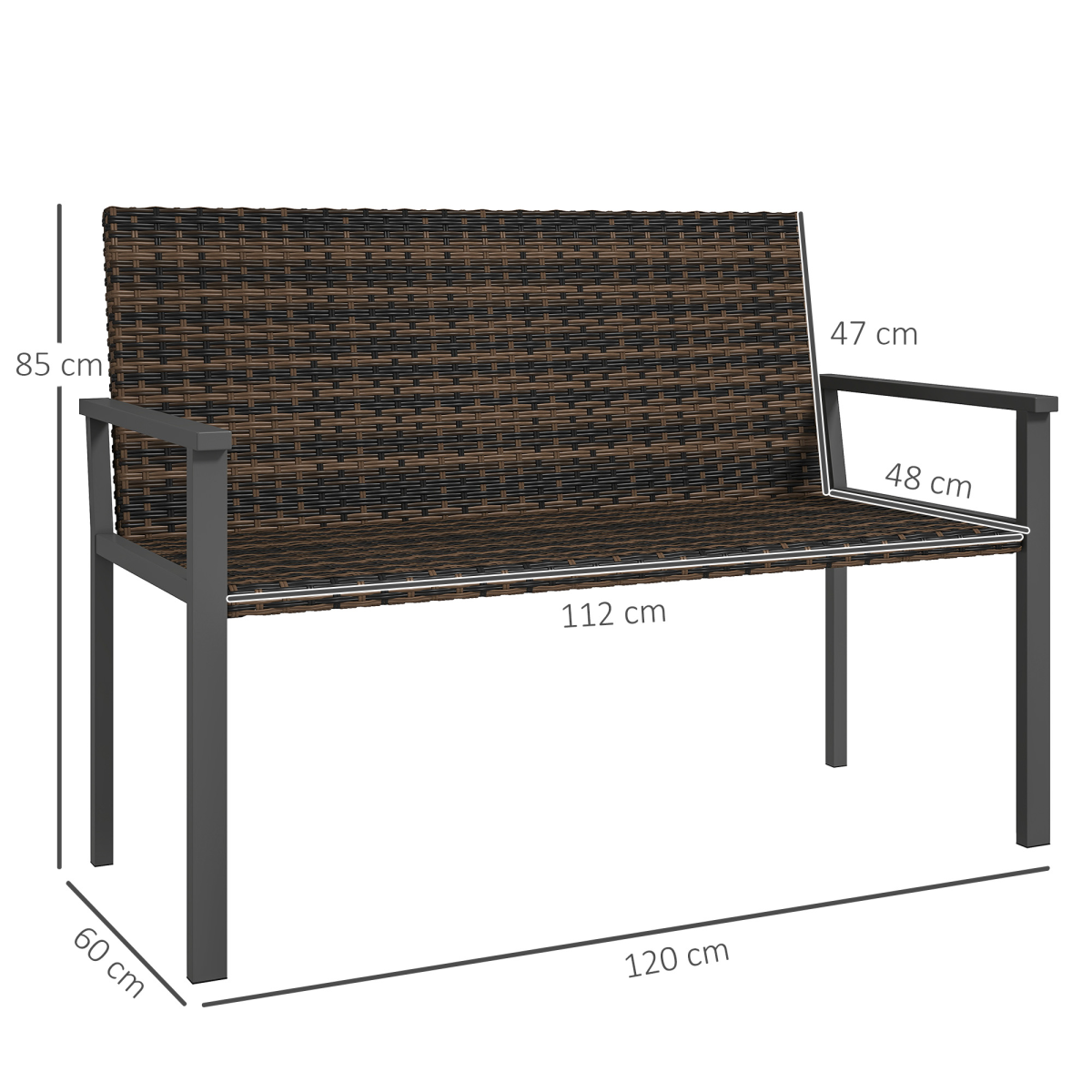 Outsunny Rattan Garden Bench Loveseat with Quick-Drying Padding