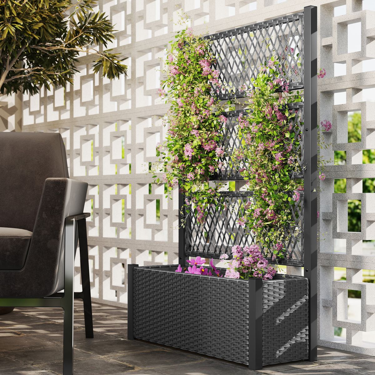 Outsunny Garden Planter Box with Trellis, Rattan Raised Bed