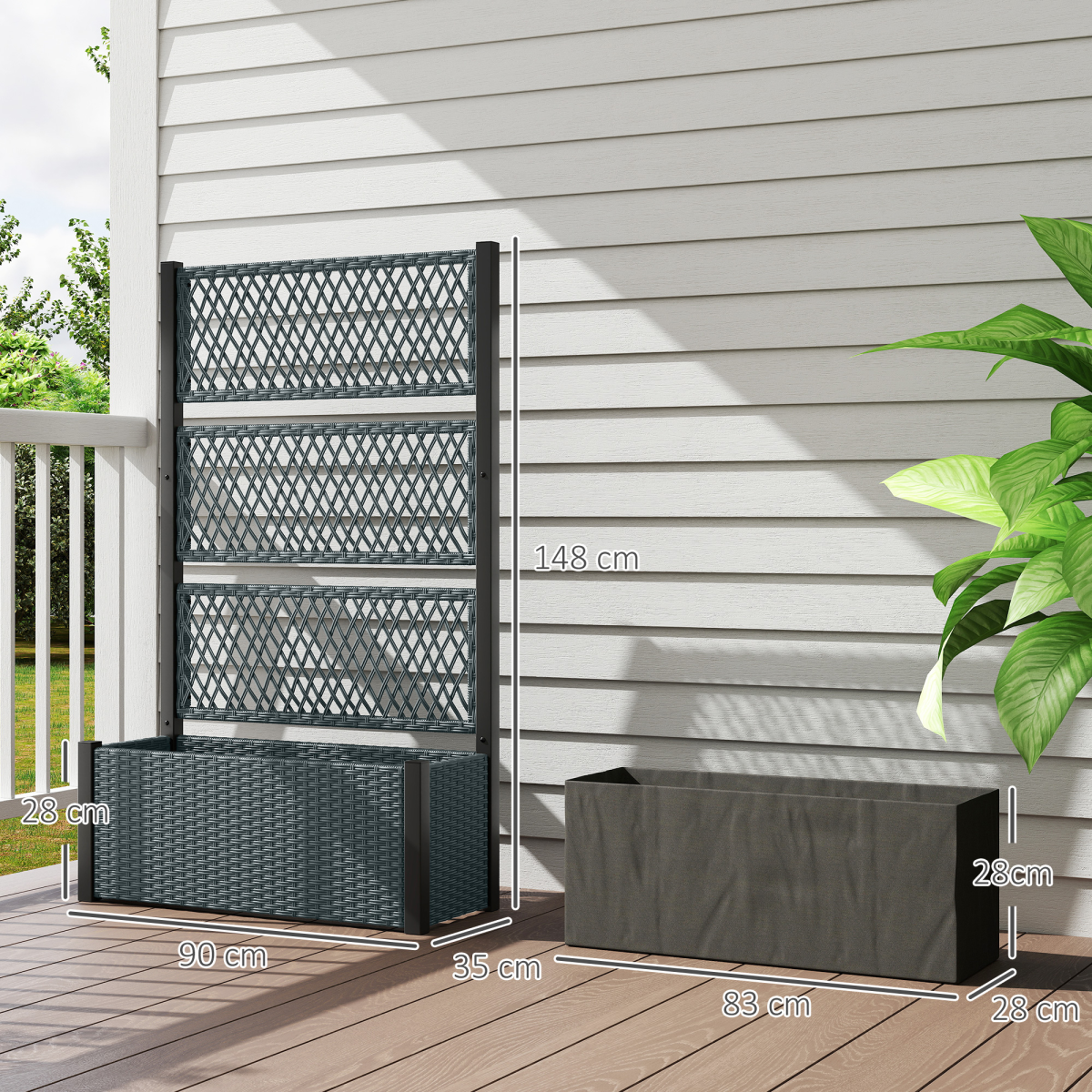 Outsunny Garden Planter Box with Trellis, Rattan Raised Bed