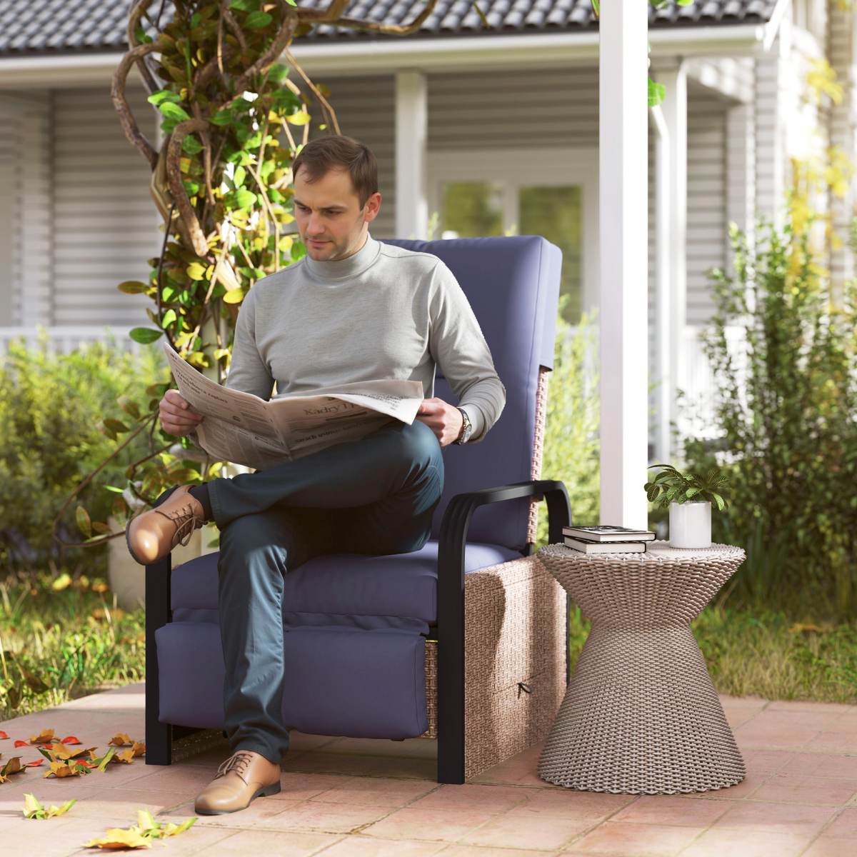 Outsunny Rattan Garden Recliner Chair Sun Lounger w/ Side Tray