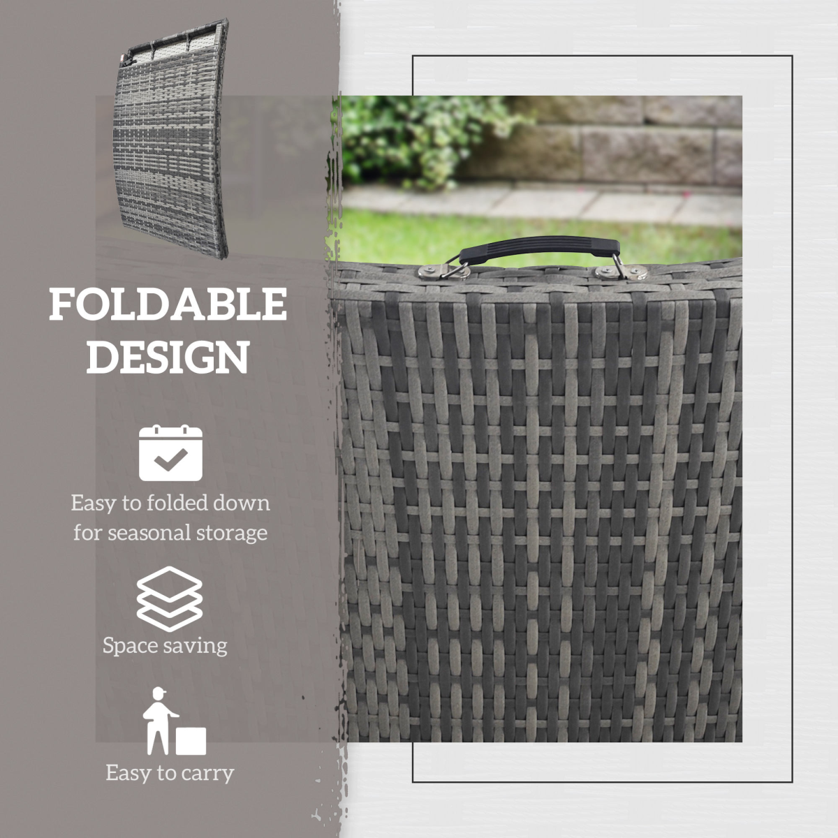 Outsunny Folding Rattan Sun Lounger with Cushion and Pillow
