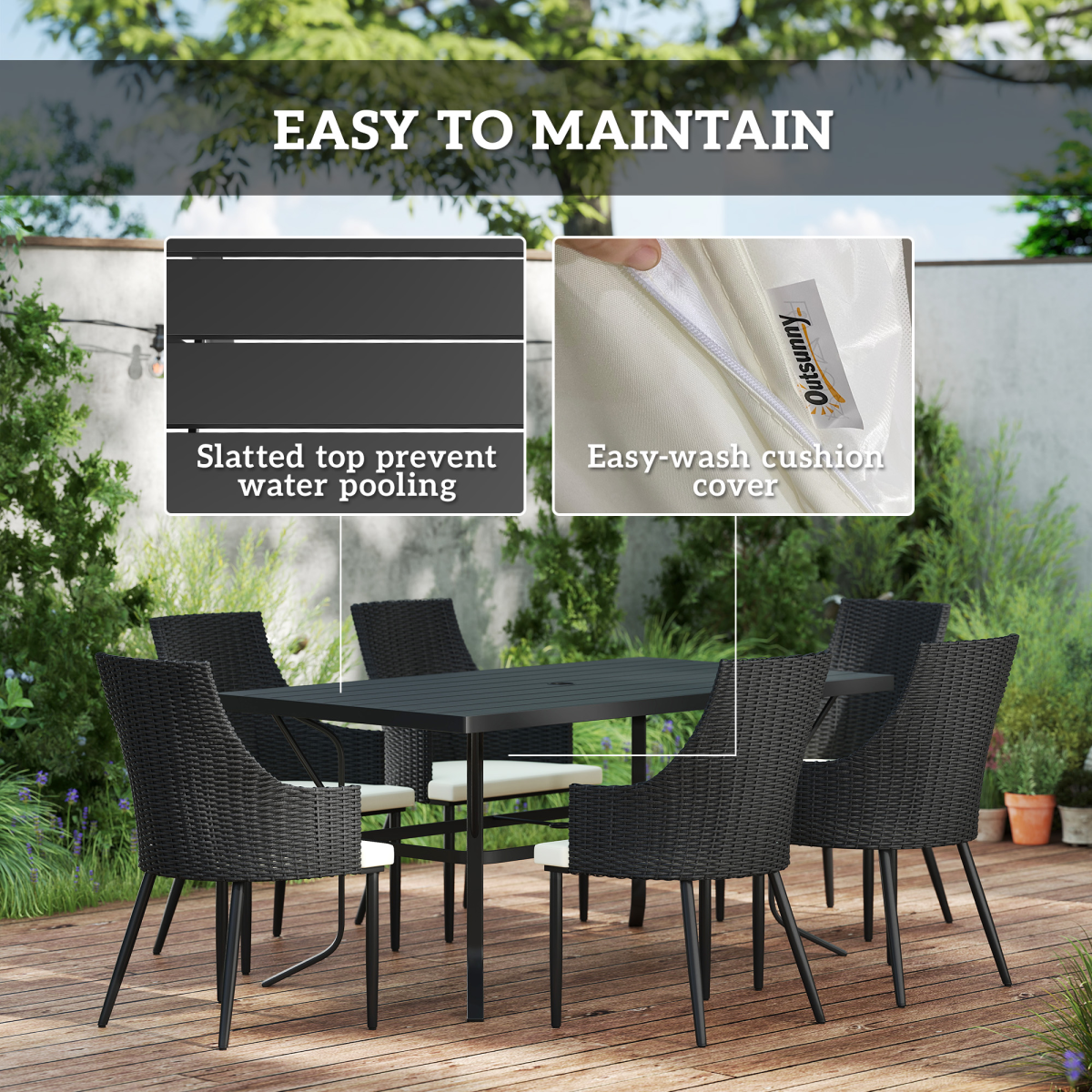 Outsunny 6 Seater Garden Furniture with Cushions, Parasol Hole