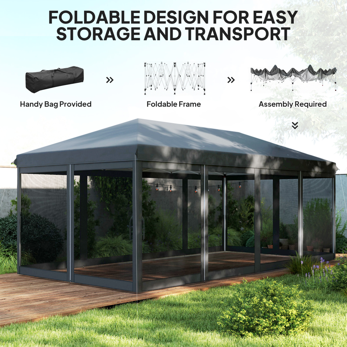 Outsunny 6 x 3(m) Pop Up Party Tent Canopy with 6 Removable Sidewalls