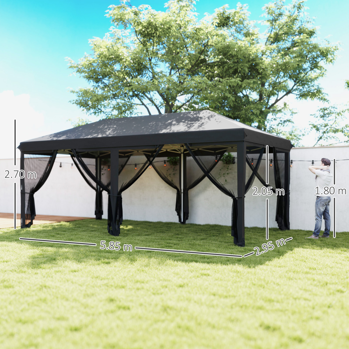 Outsunny 6 x 3(m) Pop Up Party Tent Canopy with 6 Removable Sidewalls
