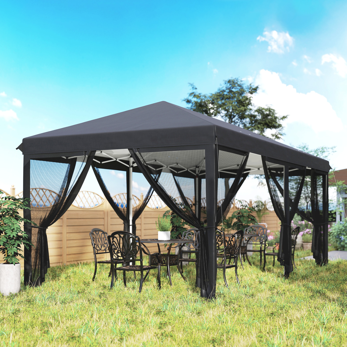 Outsunny 6 x 3(m) Pop Up Party Tent Canopy with 6 Removable Sidewalls