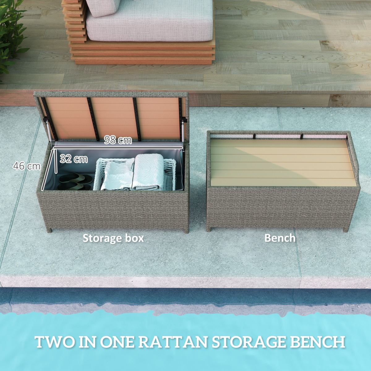 Outsunny Rattan Outdoor Storage Bench with Aluminium Frame