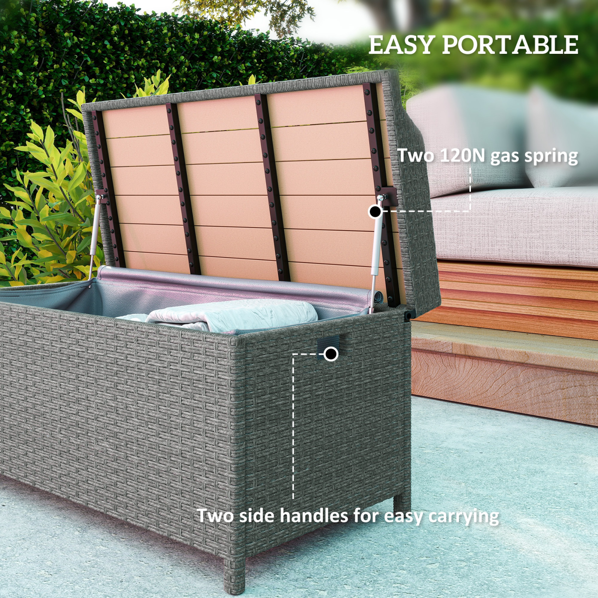 Outsunny Rattan Outdoor Storage Bench with Aluminium Frame