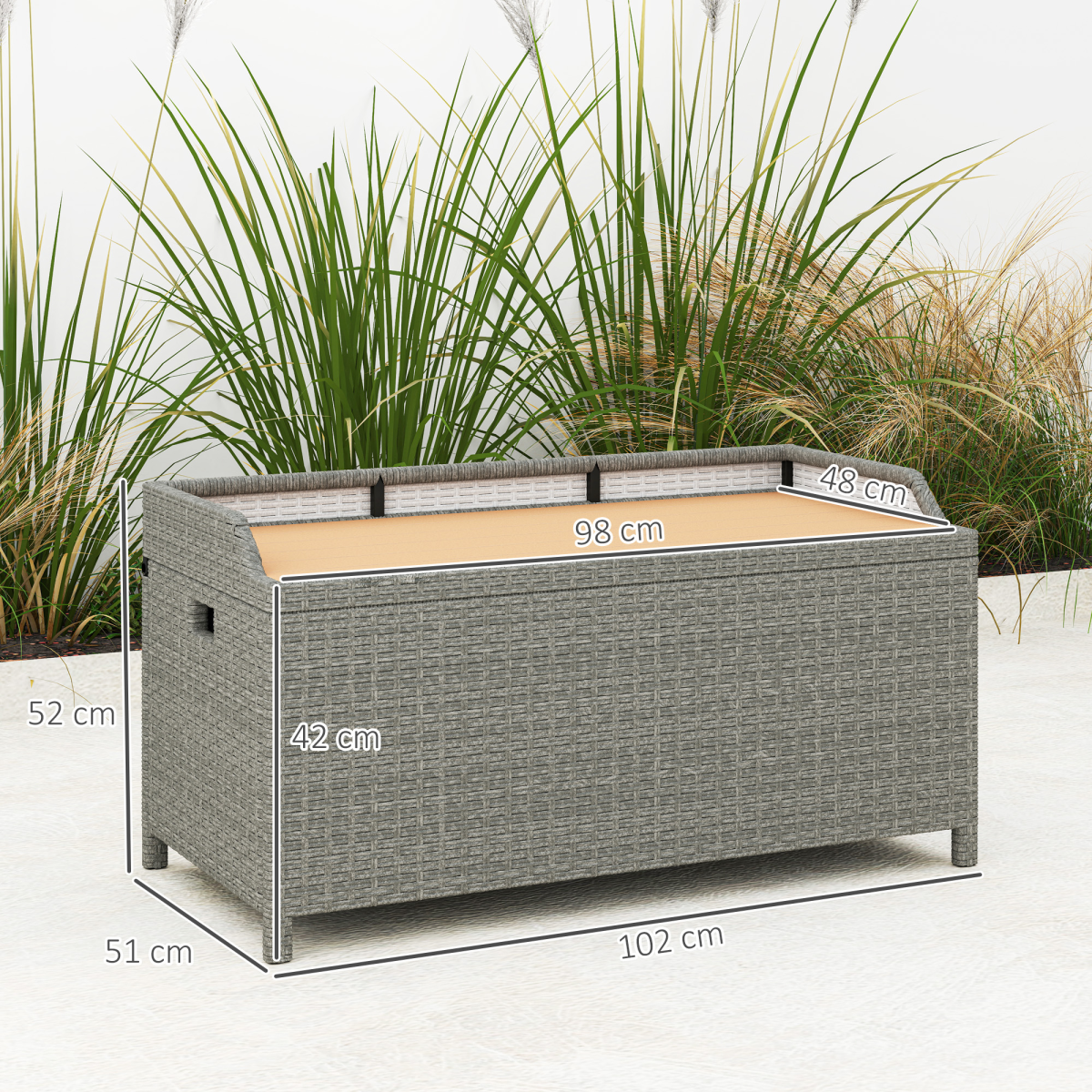 Outsunny Rattan Outdoor Storage Bench with Aluminium Frame