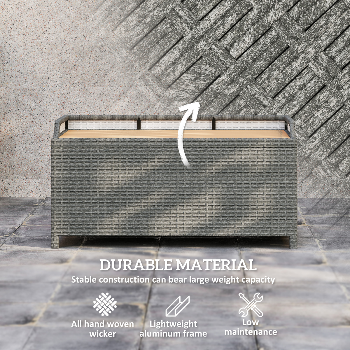 Outsunny Rattan Outdoor Storage Bench with Aluminium Frame