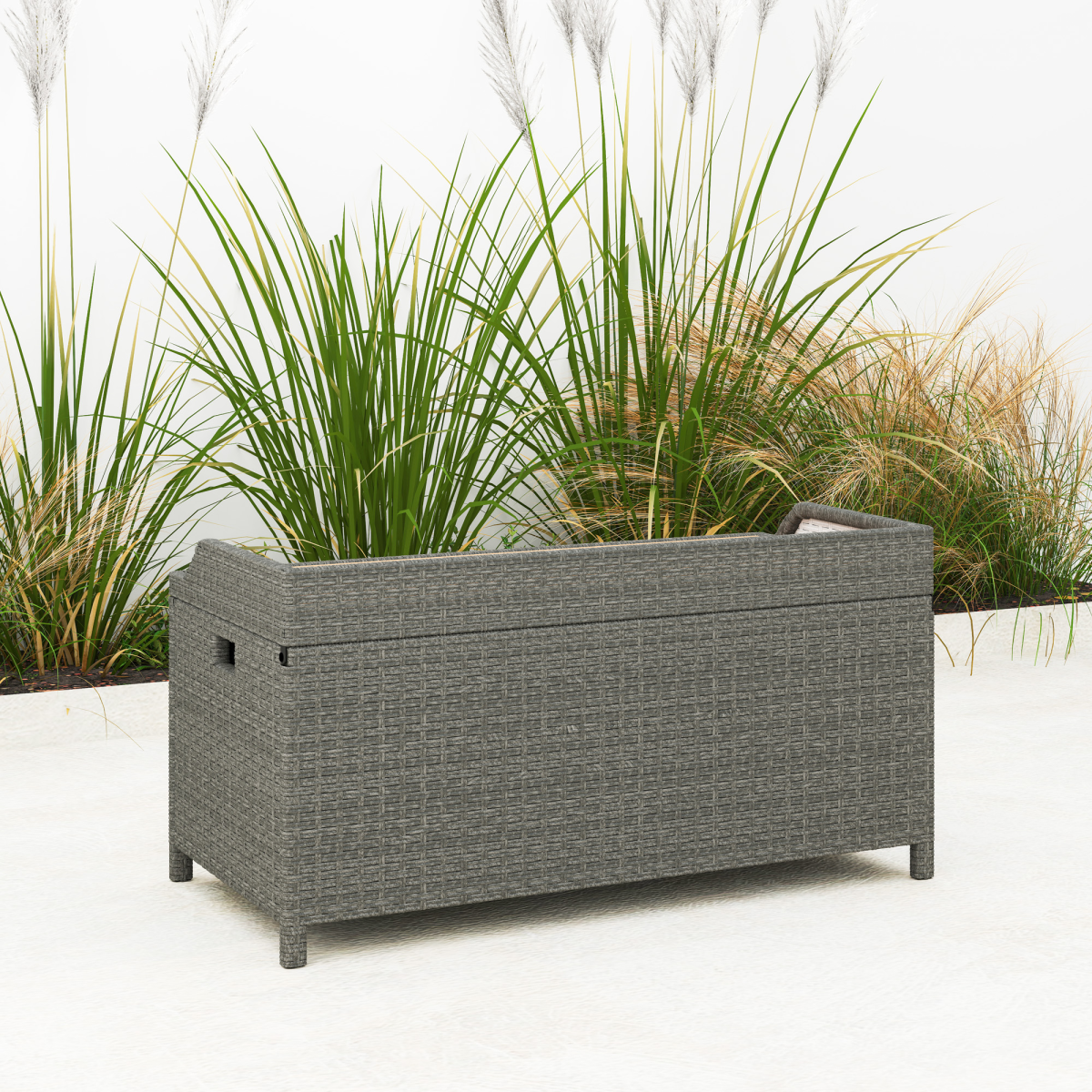 Outsunny Rattan Outdoor Storage Bench with Aluminium Frame