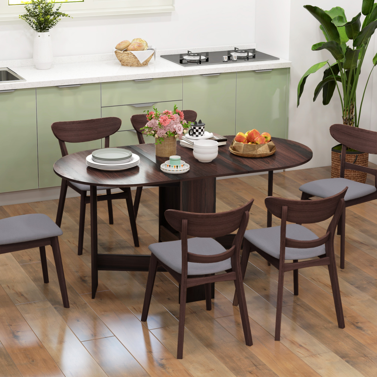 HOMCOM Oval Kitchen Table for Dining Room, Small Space Chocolate
