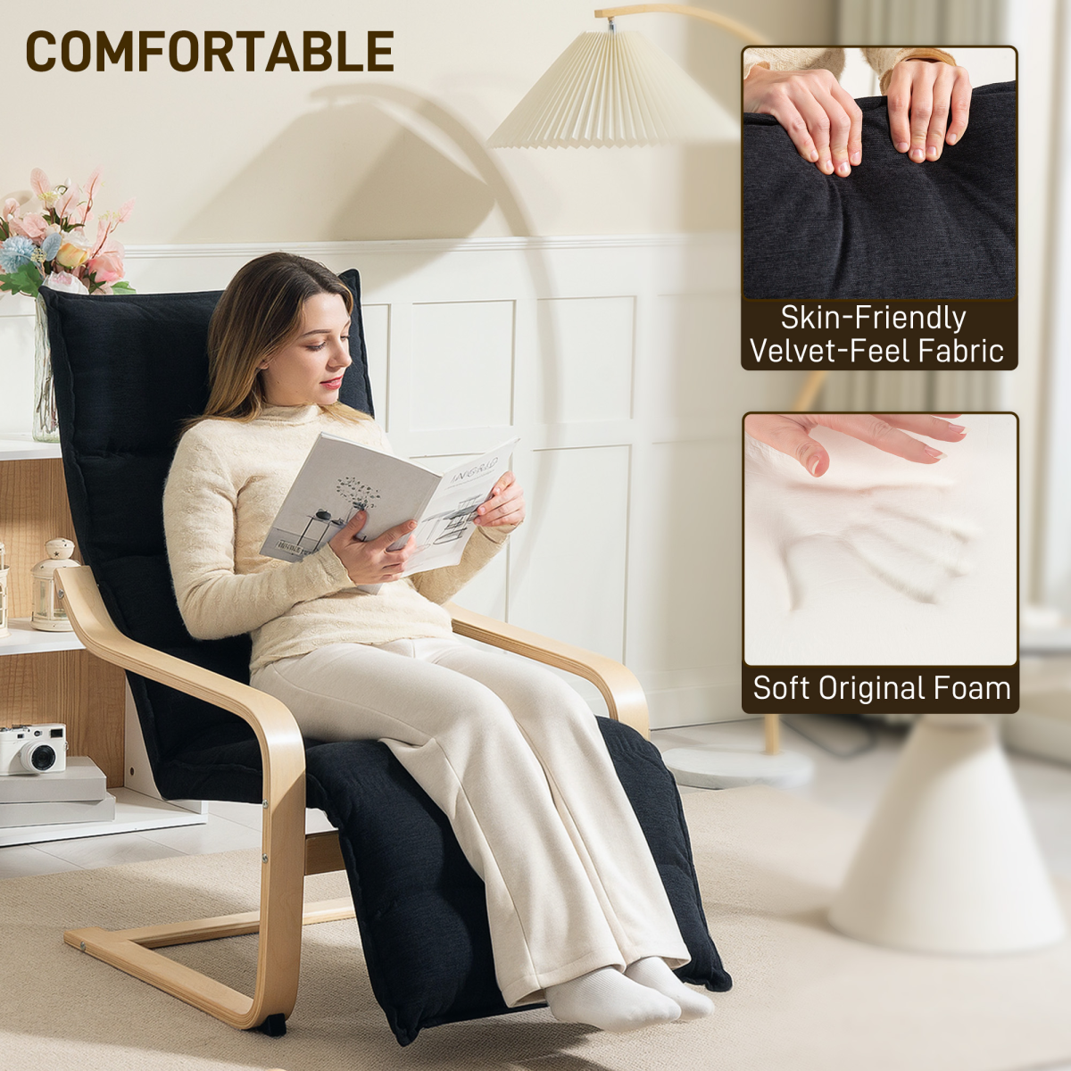 HOMCOM Birch Wood Lounge Chair for Living Room, Bedroom