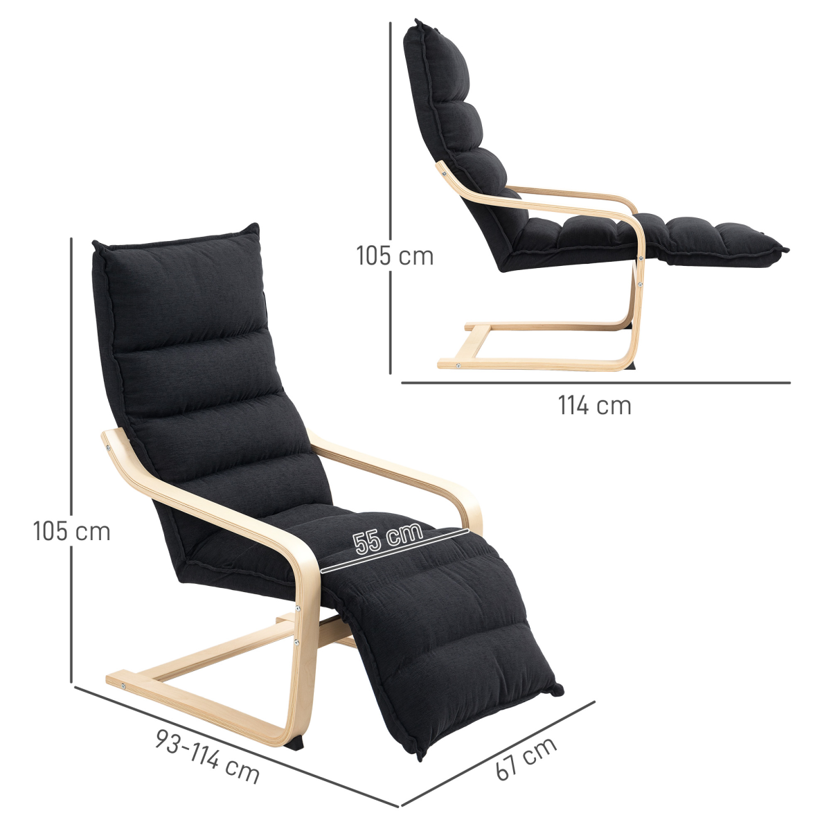 HOMCOM Birch Wood Lounge Chair for Living Room, Bedroom