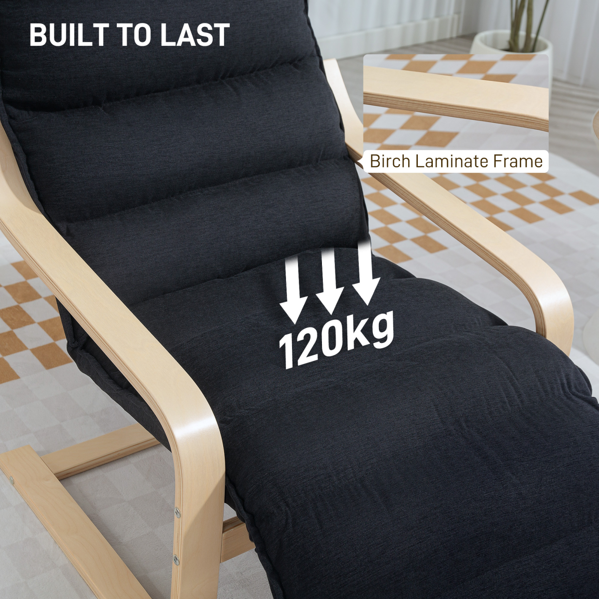 HOMCOM Birch Wood Lounge Chair for Living Room, Bedroom