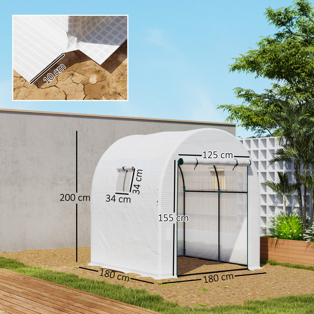 Outsunny 1.8 x 1.8 x 2m Polytunnel Greenhouse with Doors and Mesh Windows