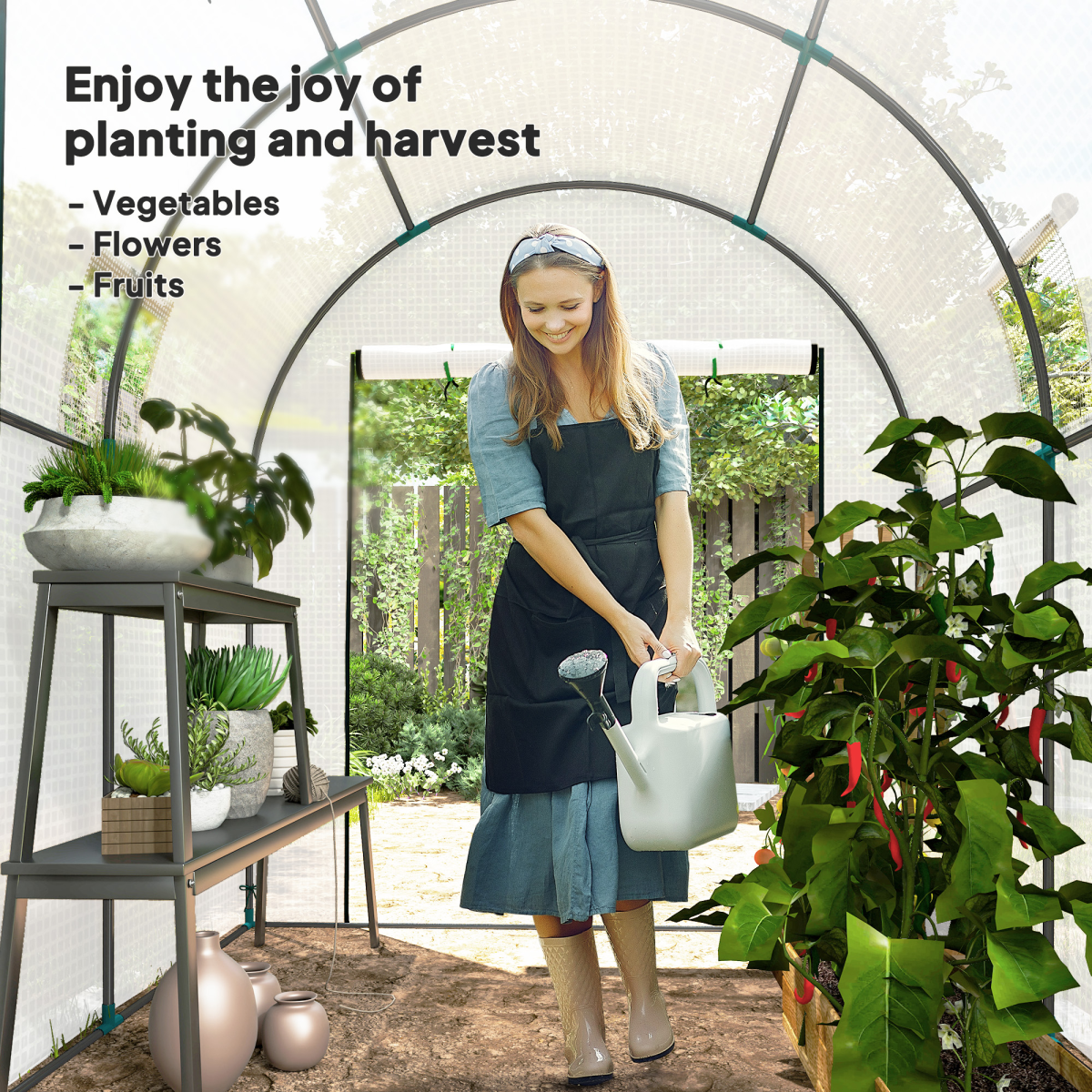 Outsunny 1.8 x 1.8 x 2m Polytunnel Greenhouse with Doors and Mesh Windows