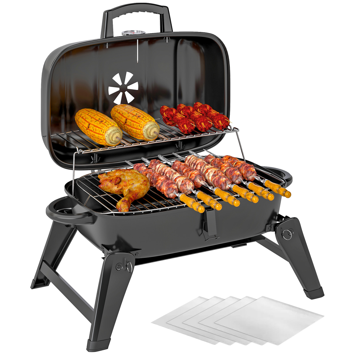 Outsunny Folding Charcoal Barbecue Grill, Portable BBQ for Camping