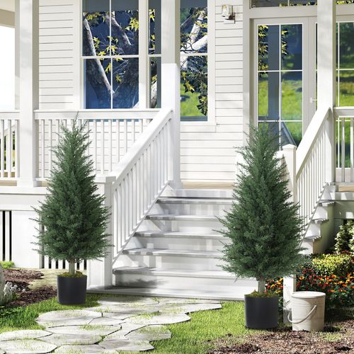 HOMCOM Set of 2 Decorative Artificial Plant, Fake Plants for Home Decor