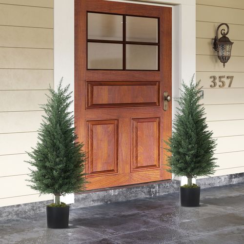 HOMCOM Set of 2 Decorative Artificial Plant, Fake Plants for Home Decor