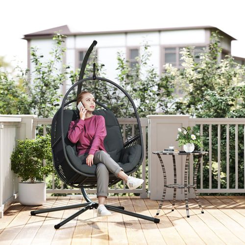 Outsunny Hanging Egg Chair with Stand, Cushions for Garden