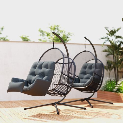 Outsunny Hanging Egg Chair with Stand, Cushions for Garden