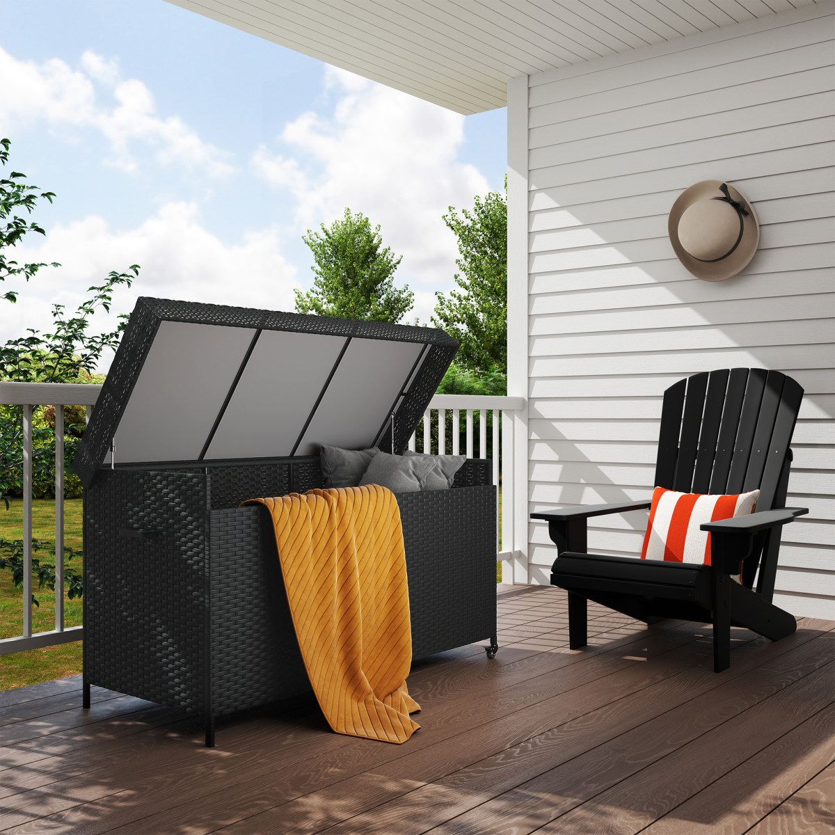Outsunny 627 L Rattan Garden Storage Box with Gas Lift Lid and Wheels