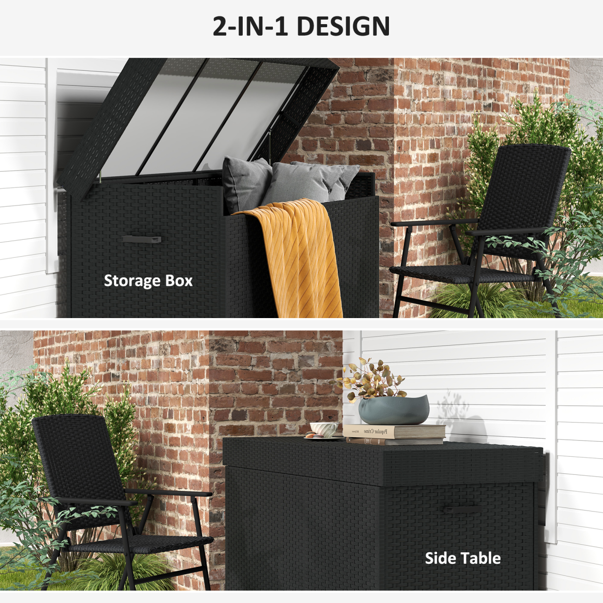 Outsunny 627 L Rattan Garden Storage Box with Gas Lift Lid and Wheels