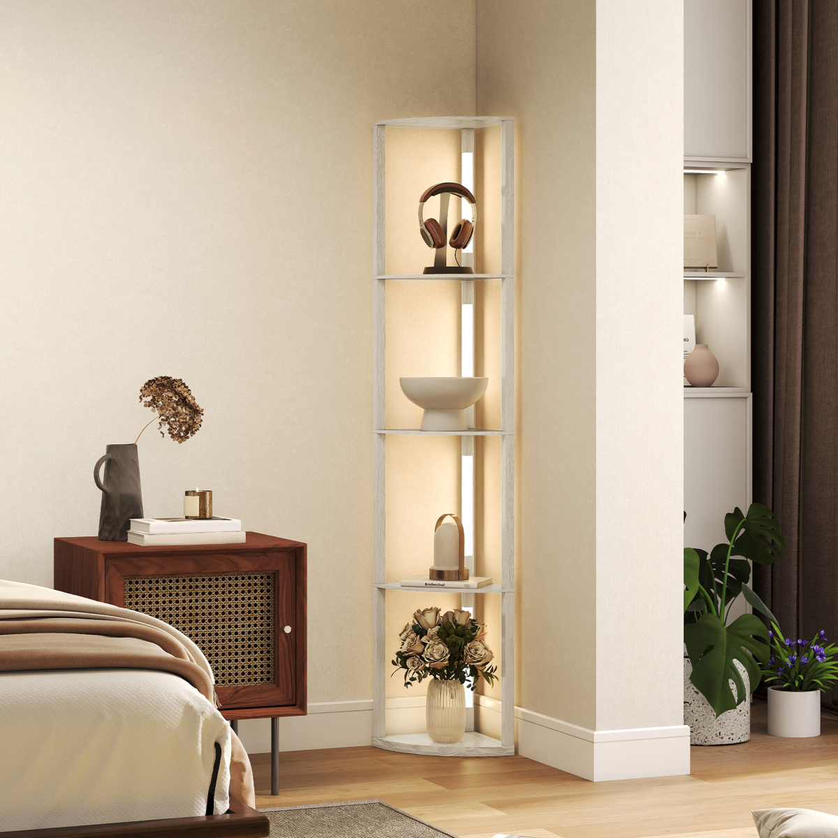 HOMCOM Corner Floor Lamp with Dimmable Warm White LED Light