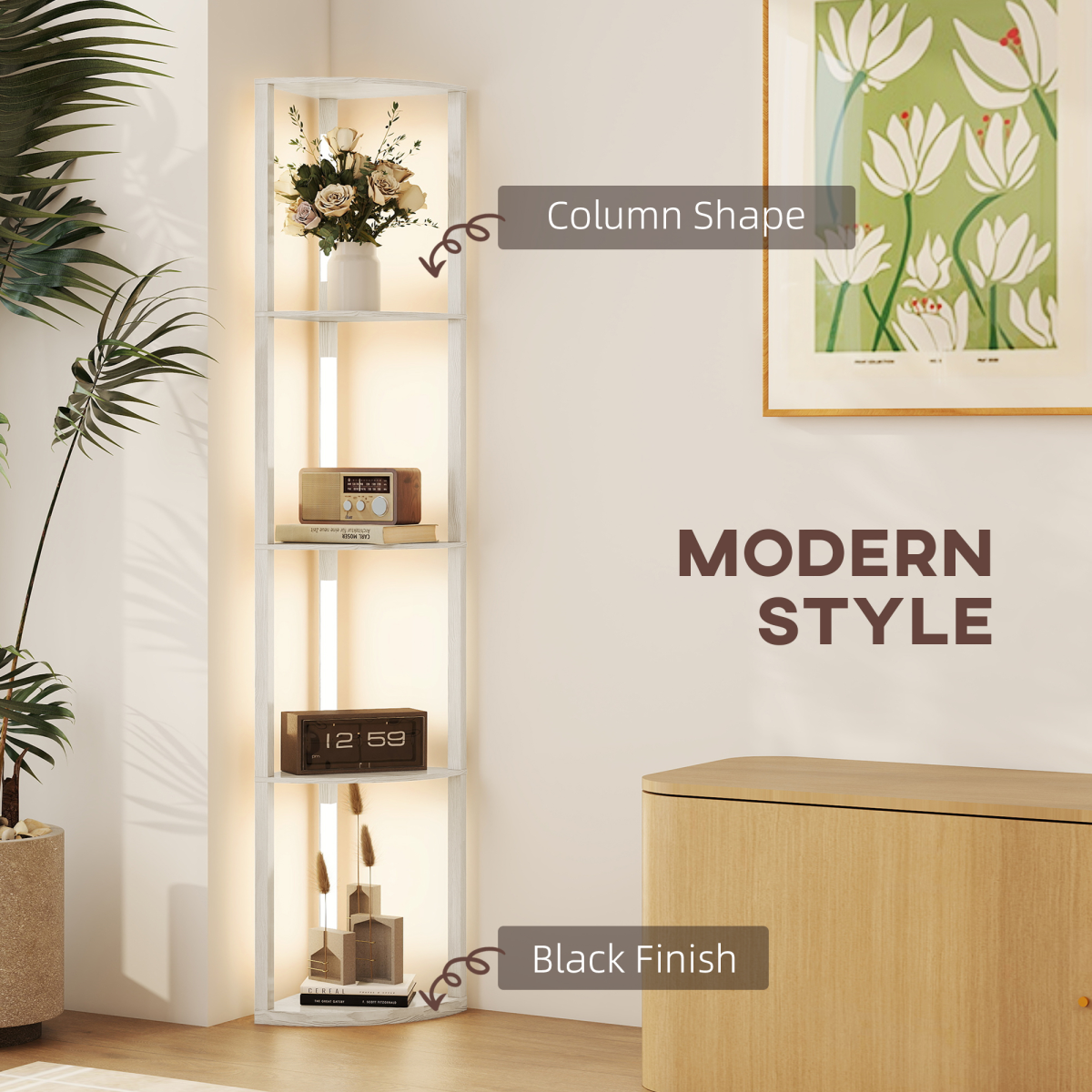 HOMCOM Corner Floor Lamp with Dimmable Warm White LED Light