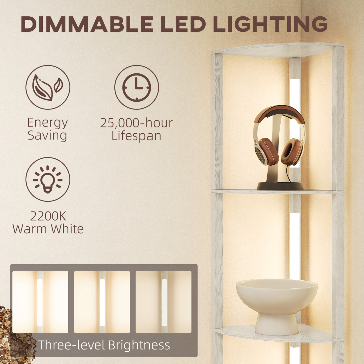 HOMCOM Corner Floor Lamp with Dimmable Warm White LED Light
