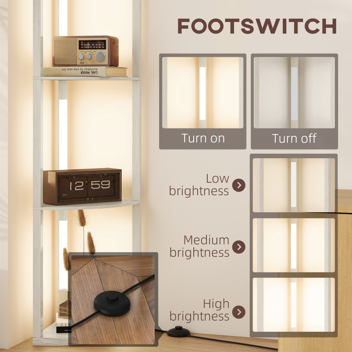 HOMCOM Corner Floor Lamp with Dimmable Warm White LED Light
