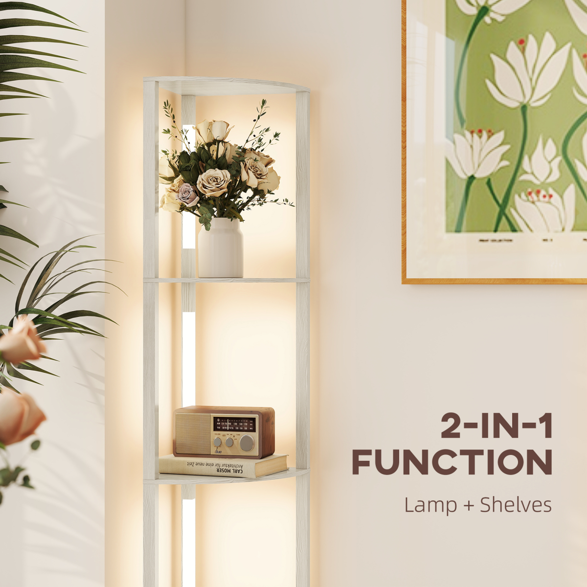 HOMCOM Corner Floor Lamp with Dimmable Warm White LED Light