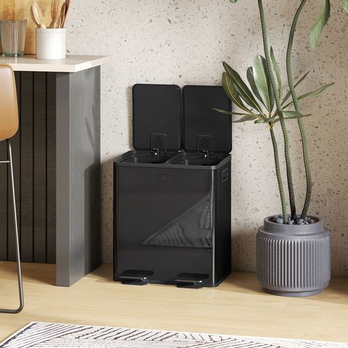 HOMCOM 2 x 20L Dual Kitchen Bin Pedal Bin for Recycling and Waste