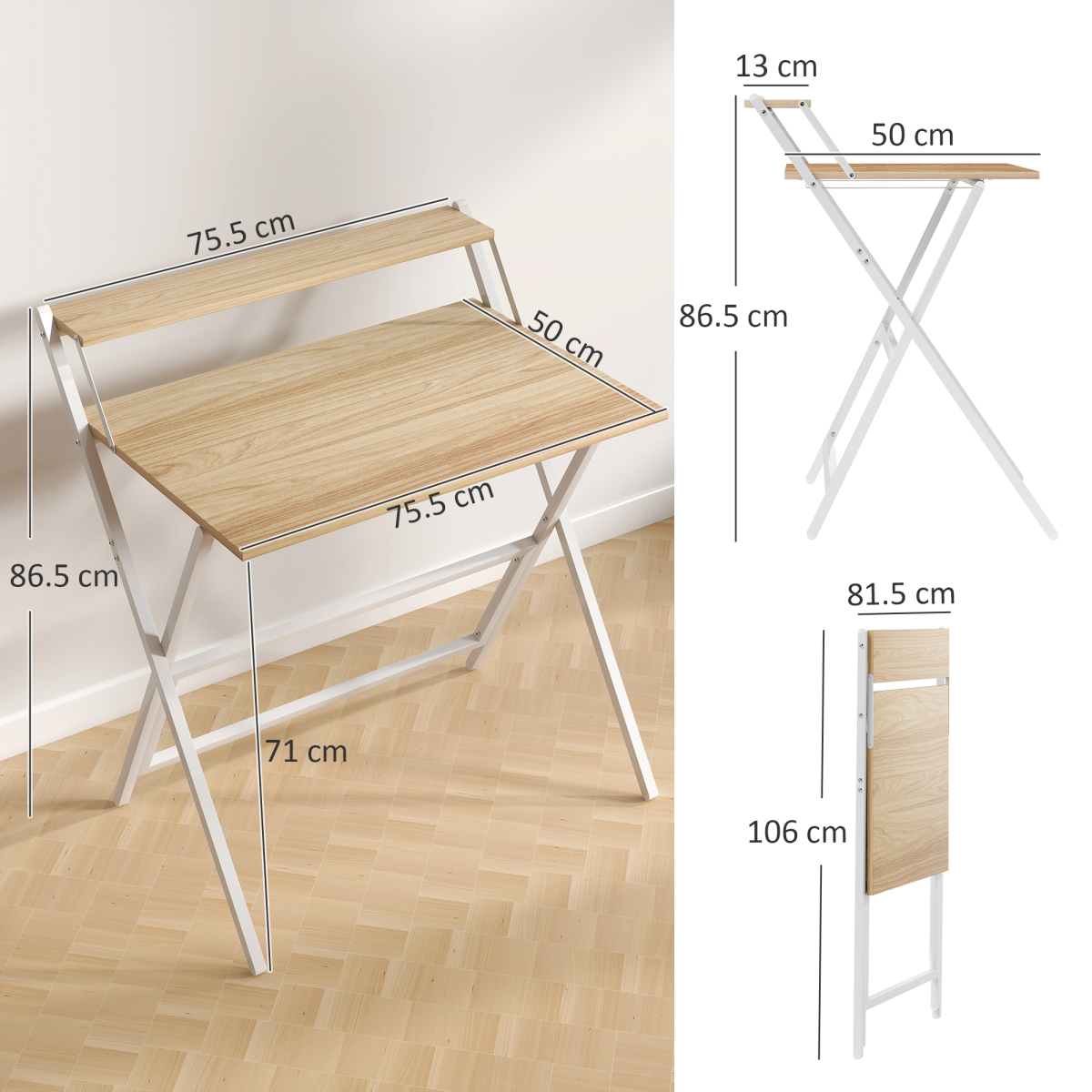 HOMCOM 81.5 cm Folding Computer Desk for Small Spaces Bedroom